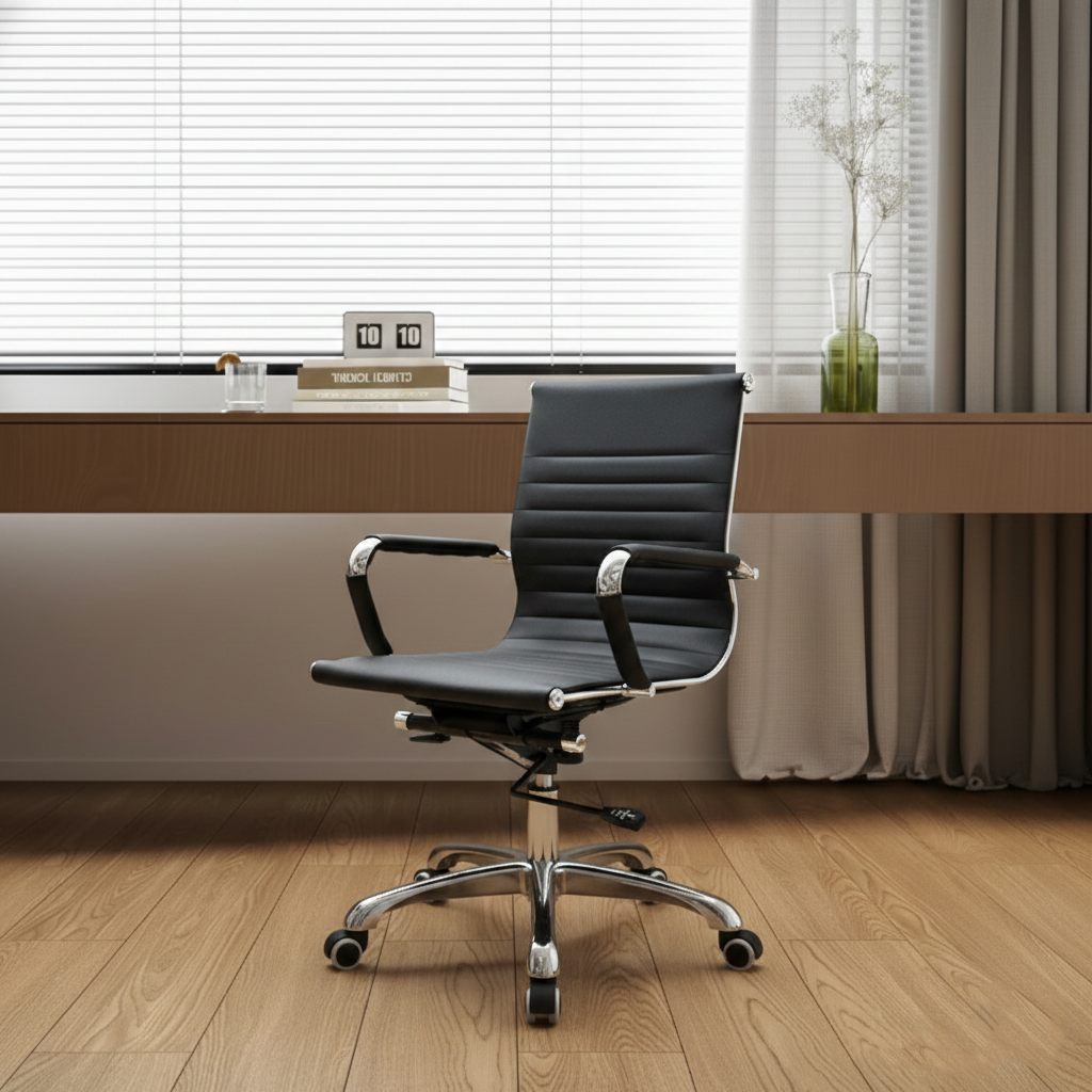Modern Minimalist Ergonomic Leather Office Chair With Adjustable Height & Swivel Wheels - Mid Back Task Chair With Aluminum Base For Home Office Conference Use Lumendat