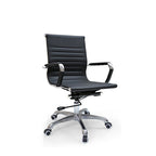 Modern Minimalist Ergonomic Leather Office Chair With Adjustable Height & Swivel Wheels - Mid Back Task Chair With Aluminum Base For Home Office Conference Use Lumendat