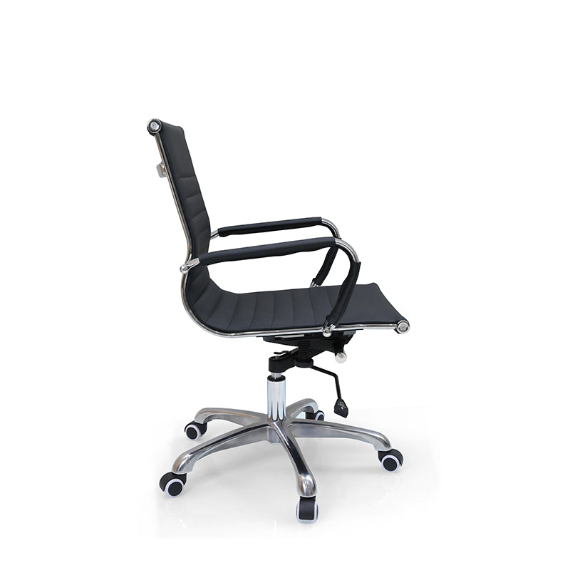 Modern Minimalist Ergonomic Leather Office Chair With Adjustable Height & Swivel Wheels - Mid Back Task Chair With Aluminum Base For Home Office Conference Use Lumendat