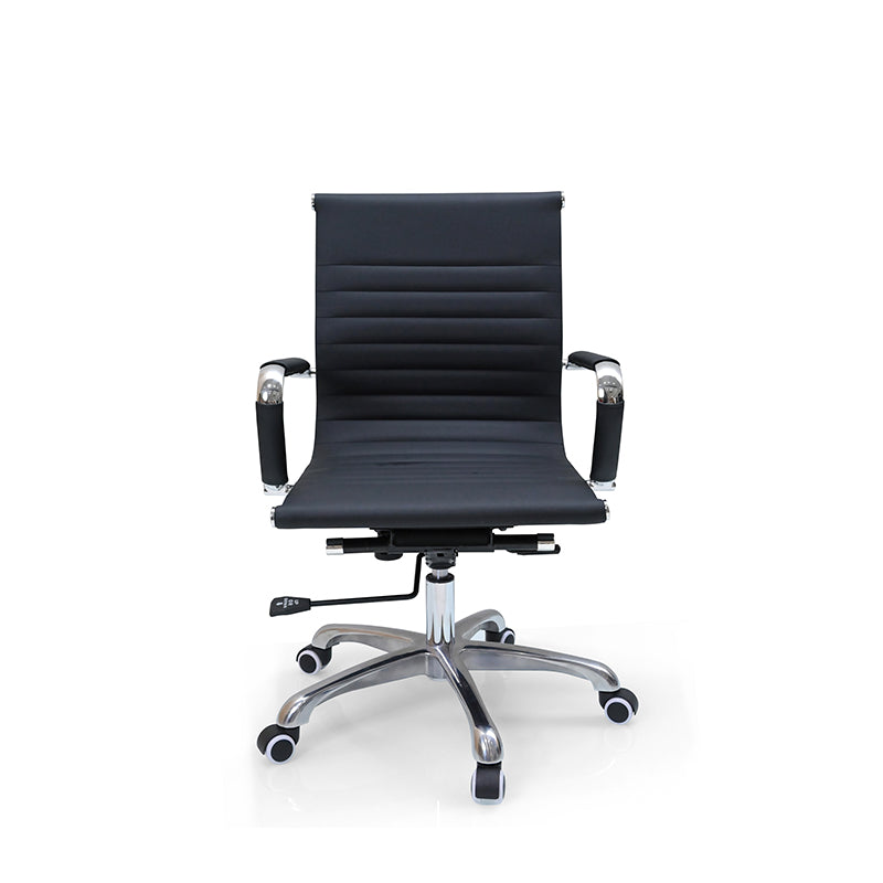 Modern Minimalist Ergonomic Leather Office Chair With Adjustable Height & Swivel Wheels - Mid Back Task Chair With Aluminum Base For Home Office Conference Use Lumendat