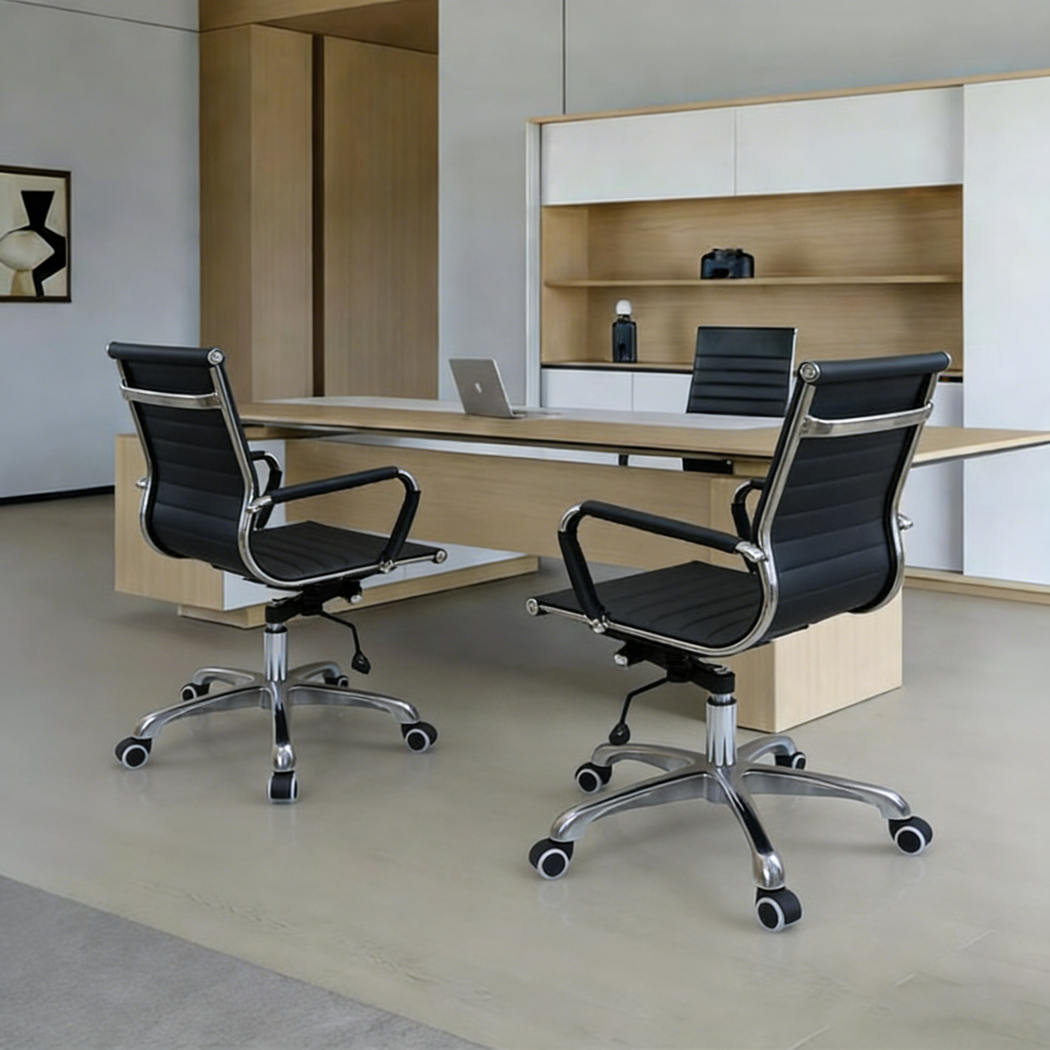 Modern Minimalist Ergonomic Leather Office Chair With Adjustable Height & Swivel Wheels - Mid Back Task Chair With Aluminum Base For Home Office Conference Use Lumendat