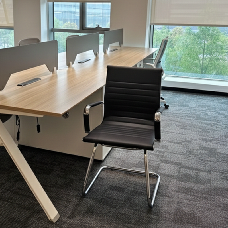 Modern Minimalist Leather Oxford Fabric Metal Conference Desk Chair - Ergonomic Mid Back Office Guest Chair For Meeting Room Reception Lumendat