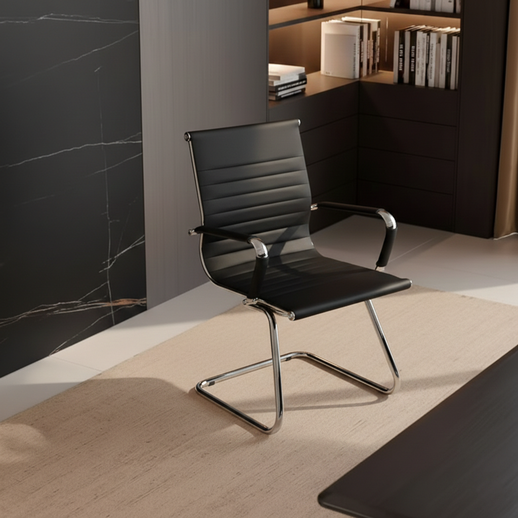 Modern Minimalist Leather Oxford Fabric Metal Conference Desk Chair - Ergonomic Mid Back Office Guest Chair For Meeting Room Reception Lumendat