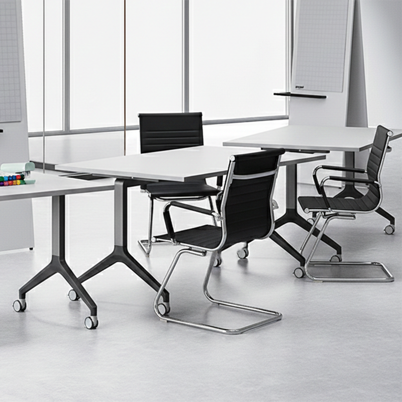 Modern Minimalist Leather Oxford Fabric Metal Conference Desk Chair - Ergonomic Mid Back Office Guest Chair For Meeting Room Reception Lumendat
