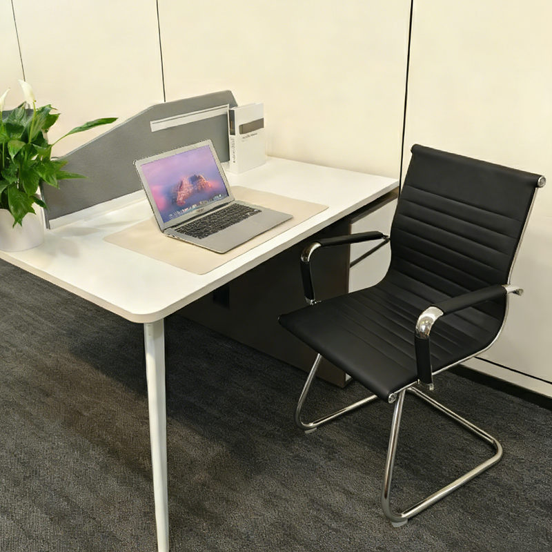 Modern Minimalist Leather Oxford Fabric Metal Conference Desk Chair - Ergonomic Mid Back Office Guest Chair For Meeting Room Reception Lumendat