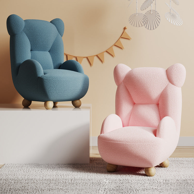 Lumendat Contemporary Creative Bear Solid Wood Lambswool Kids Accent Chair With Backrest Armrest For Living Room Lumendat