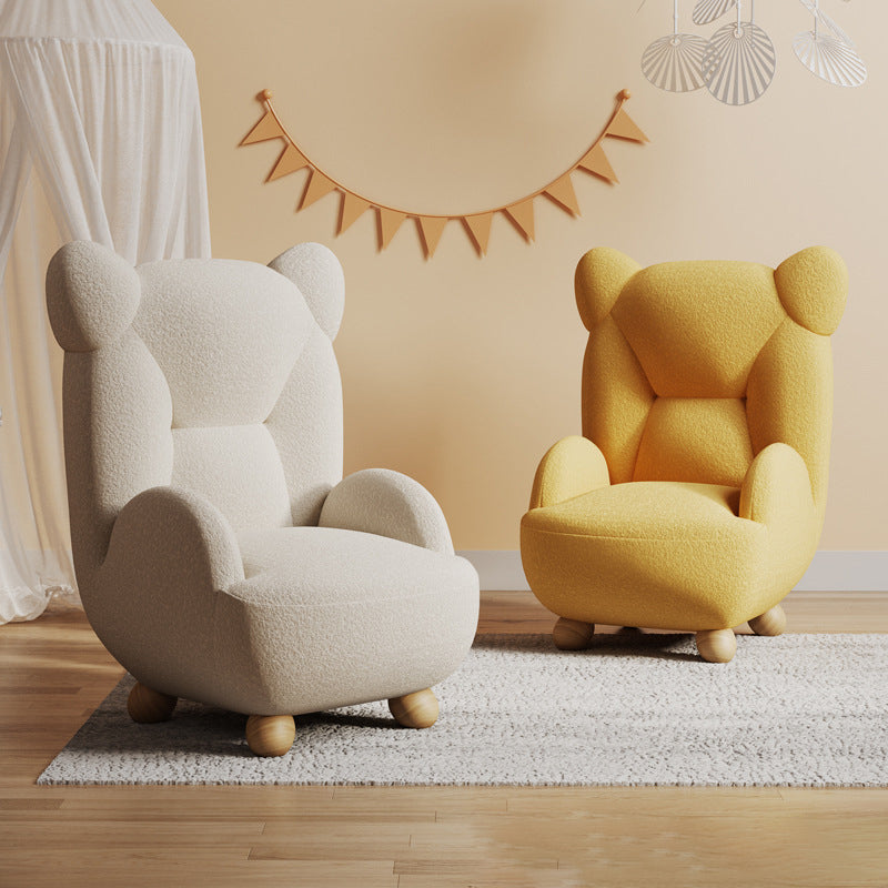 Lumendat Contemporary Creative Bear Solid Wood Lambswool Kids Accent Chair With Backrest Armrest For Living Room Lumendat