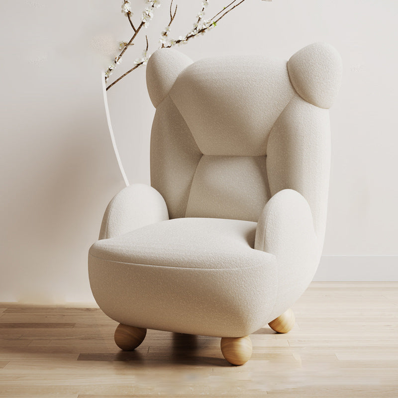 Lumendat Contemporary Creative Bear Solid Wood Lambswool Kids Accent Chair With Backrest Armrest For Living Room Lumendat