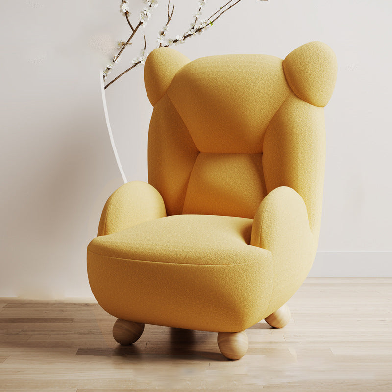 Lumendat Contemporary Creative Bear Solid Wood Lambswool Kids Accent Chair With Backrest Armrest For Living Room Lumendat