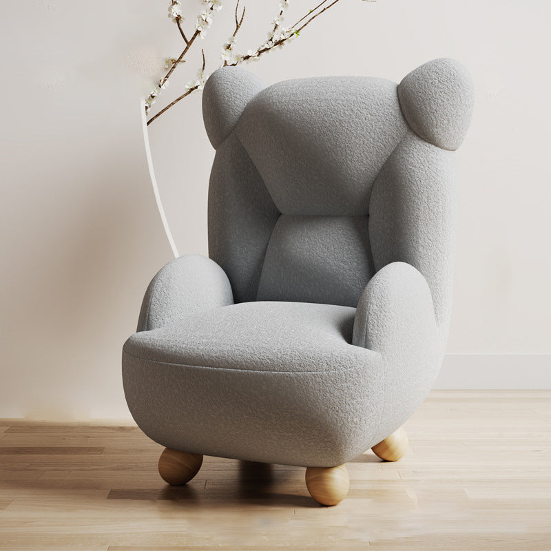 Lumendat Contemporary Creative Bear Solid Wood Lambswool Kids Accent Chair With Backrest Armrest For Living Room Lumendat