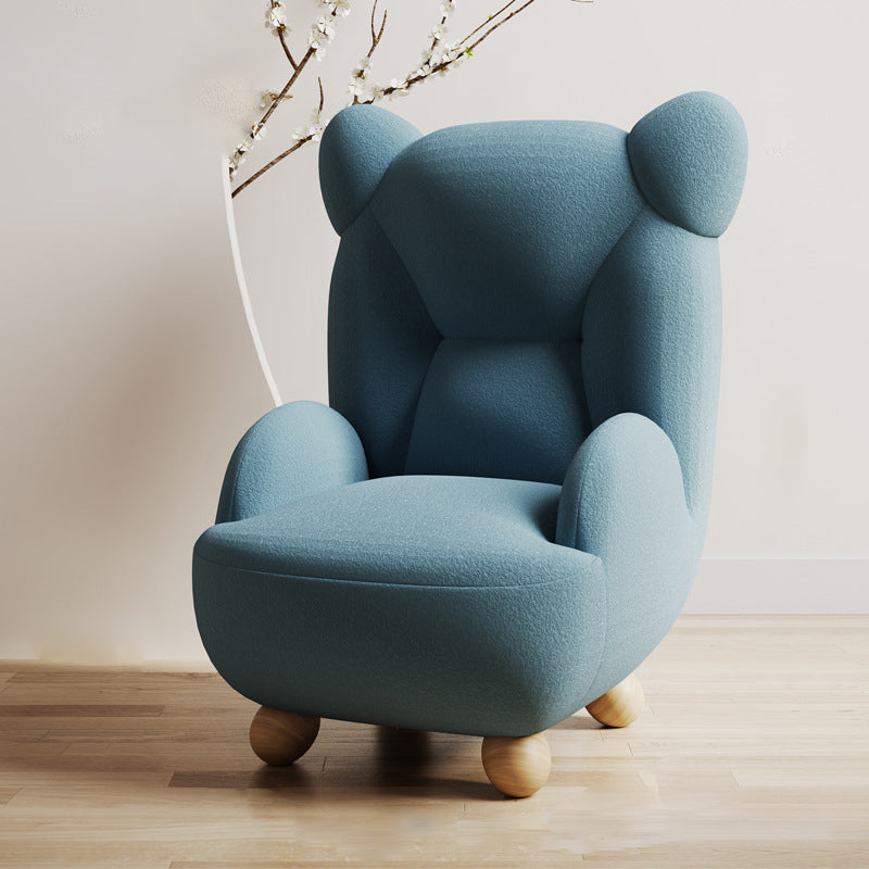 Lumendat Contemporary Creative Bear Solid Wood Lambswool Kids Accent Chair With Backrest Armrest For Living Room Lumendat