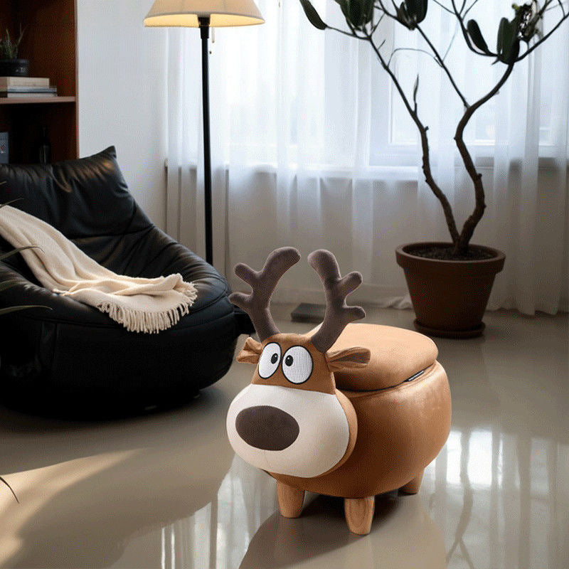 Lumendat Modern Minimalist Reindeer Solid Wood Velvet Kids Stool 1-Storage For Living Room Lumendat