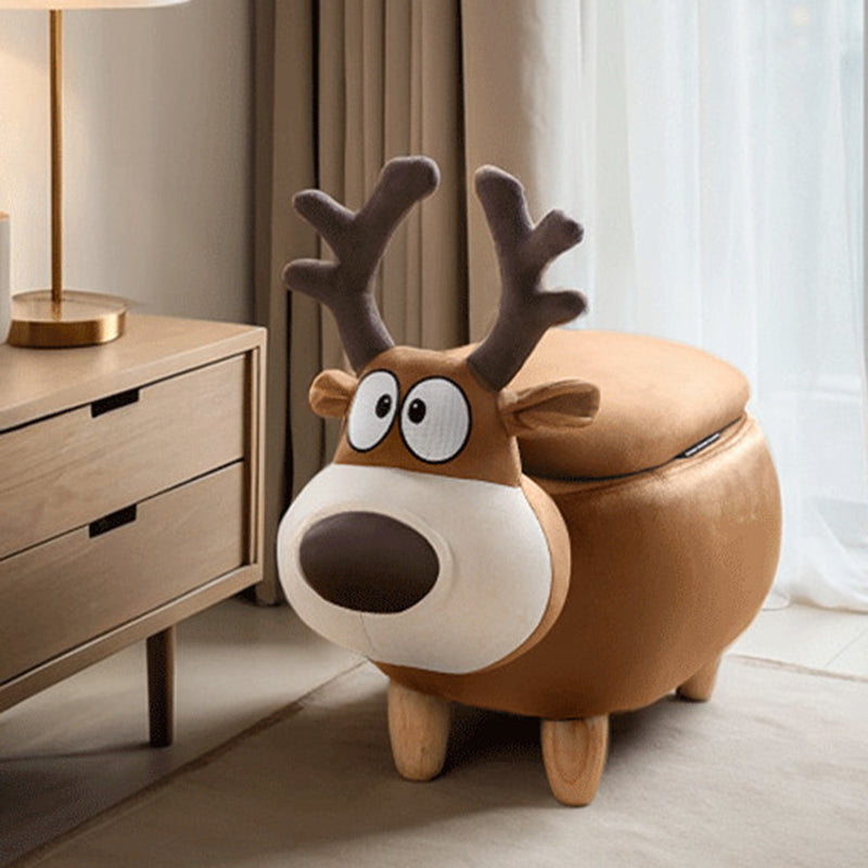 Lumendat Modern Minimalist Reindeer Solid Wood Velvet Kids Stool 1-Storage For Living Room Lumendat
