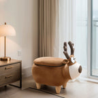 Lumendat Modern Minimalist Reindeer Solid Wood Velvet Kids Stool 1-Storage For Living Room Lumendat