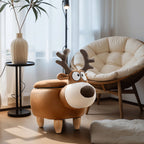 Lumendat Modern Minimalist Reindeer Solid Wood Velvet Kids Stool 1-Storage For Living Room Lumendat