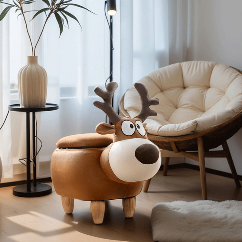 Lumendat Modern Minimalist Reindeer Solid Wood Velvet Kids Stool 1-Storage For Living Room Lumendat