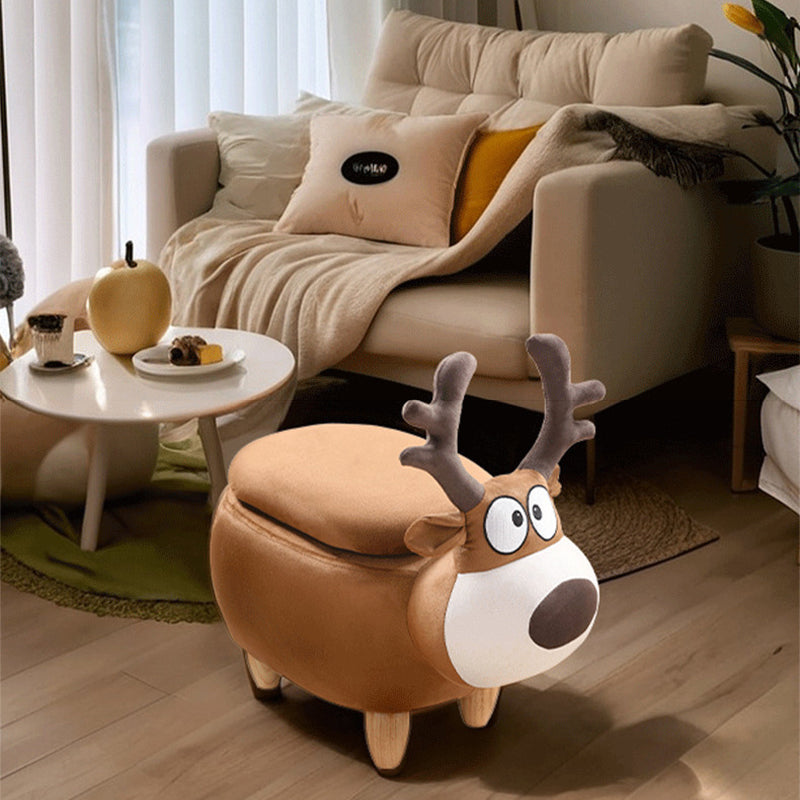 Lumendat Modern Minimalist Reindeer Solid Wood Velvet Kids Stool 1-Storage For Living Room Lumendat