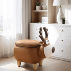 Lumendat Modern Minimalist Reindeer Solid Wood Velvet Kids Stool 1-Storage For Living Room Lumendat