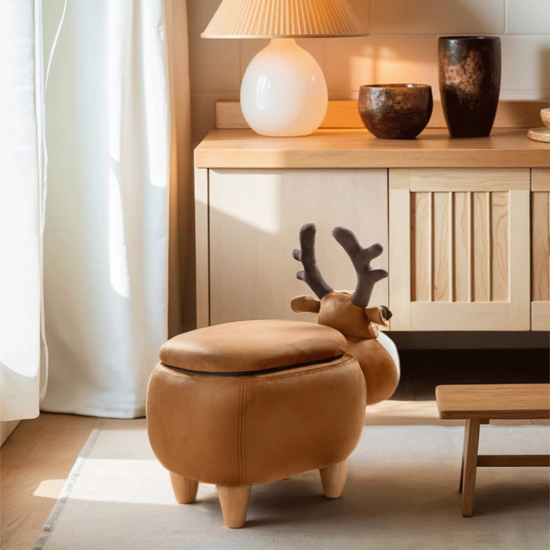 Lumendat Modern Minimalist Reindeer Solid Wood Velvet Kids Stool 1-Storage For Living Room Lumendat