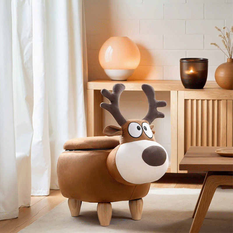 Lumendat Modern Minimalist Reindeer Solid Wood Velvet Kids Stool 1-Storage For Living Room Lumendat