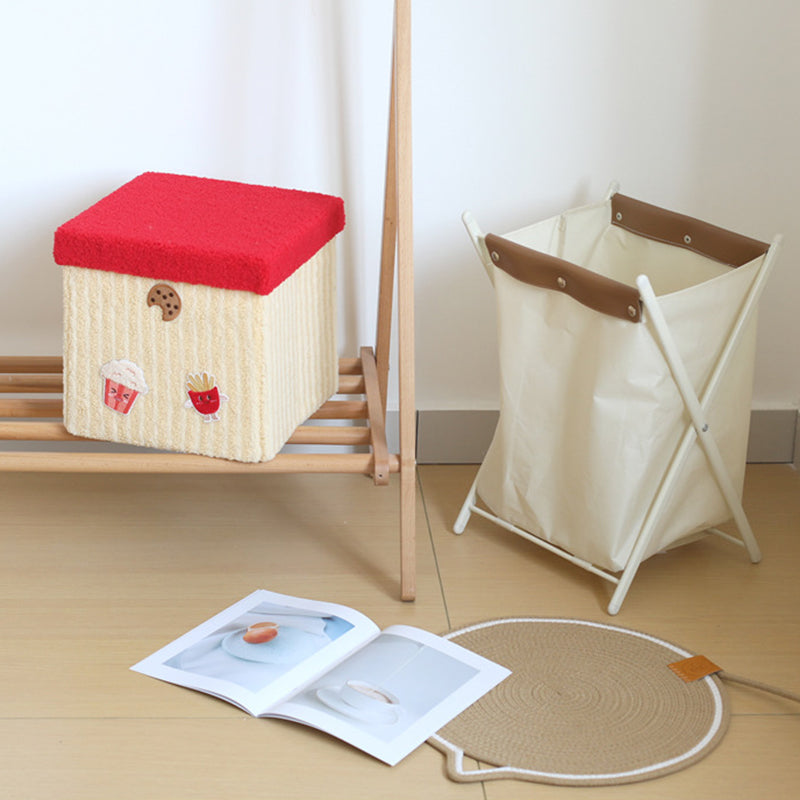 Lumendat Contemporary Creative MDF & Cotton Square Kids Low Stool With Foldable Design & 1-Storage Space For Entryway And Living Room Lumendat