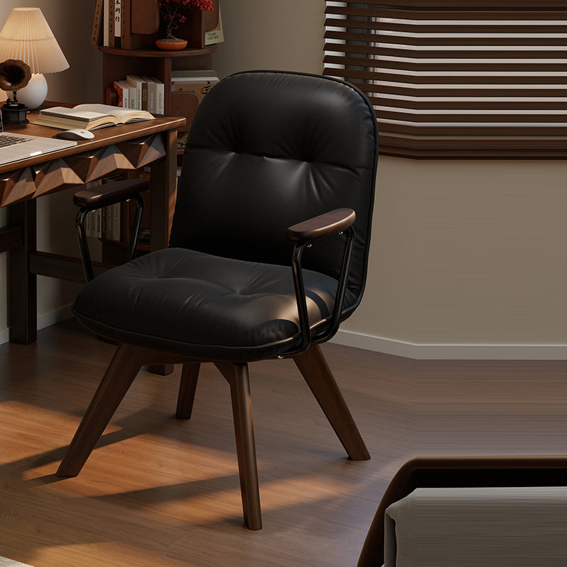 Modern Minimalist Scratch-resistant Leather Solid Wood Plywood Four-Leg Swivel Office Chair - Desk Chair With Armrests & Backrest For Home Office
