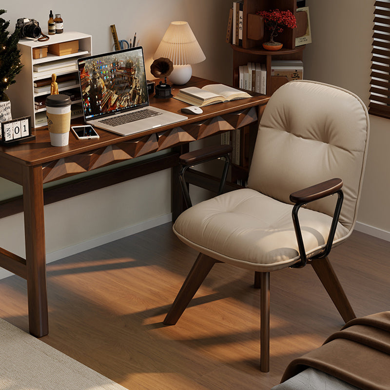 Modern Minimalist Scratch-resistant Leather Solid Wood Plywood Four-Leg Swivel Office Chair - Desk Chair With Armrests & Backrest For Home Office DFM-F