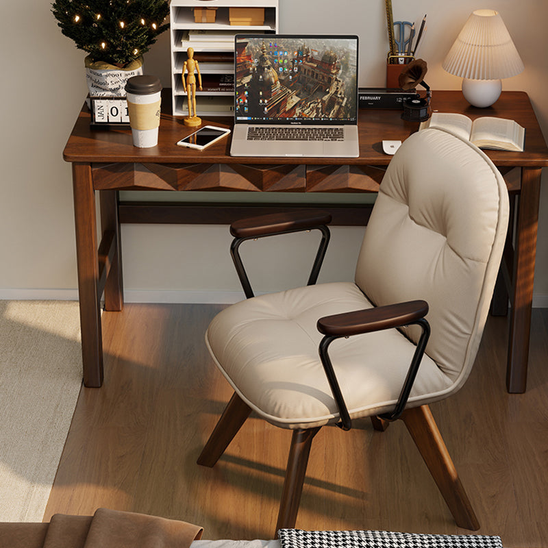 Modern Minimalist Scratch-resistant Leather Solid Wood Plywood Four-Leg Swivel Office Chair - Desk Chair With Armrests & Backrest For Home Office DFM-F