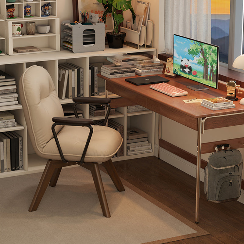 Modern Minimalist Scratch-resistant Leather Solid Wood Plywood Four-Leg Swivel Office Chair - Desk Chair With Armrests & Backrest For Home Office DFM-F