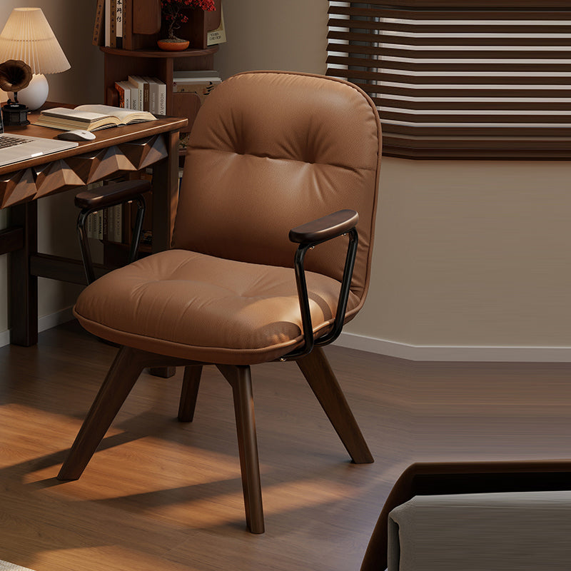 Modern Minimalist Scratch-resistant Leather Solid Wood Plywood Four-Leg Swivel Office Chair - Desk Chair With Armrests & Backrest For Home Office DFM-F