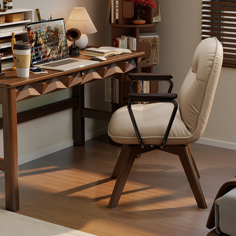 Modern Minimalist Scratch-resistant Leather Solid Wood Plywood Four-Leg Swivel Office Chair - Desk Chair With Armrests & Backrest For Home Office DFM-F