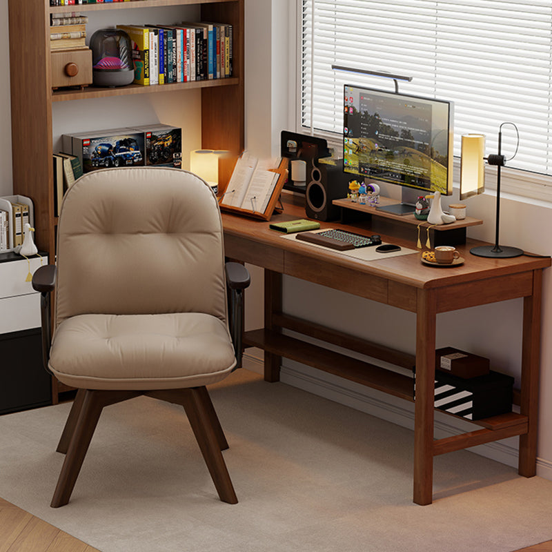 Modern Minimalist Scratch-resistant Leather Solid Wood Plywood Four-Leg Swivel Office Chair - Desk Chair With Armrests & Backrest For Home Office DFM-F