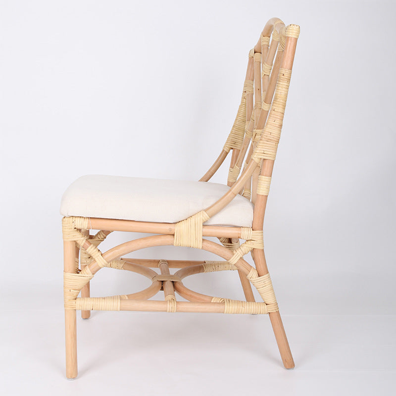 Contemporary Scandinavian Handwoven Natural Rattan Dining Chair With Waterproof Cushioned - Back Chair For Indoor & Outdoor Use Lumendat