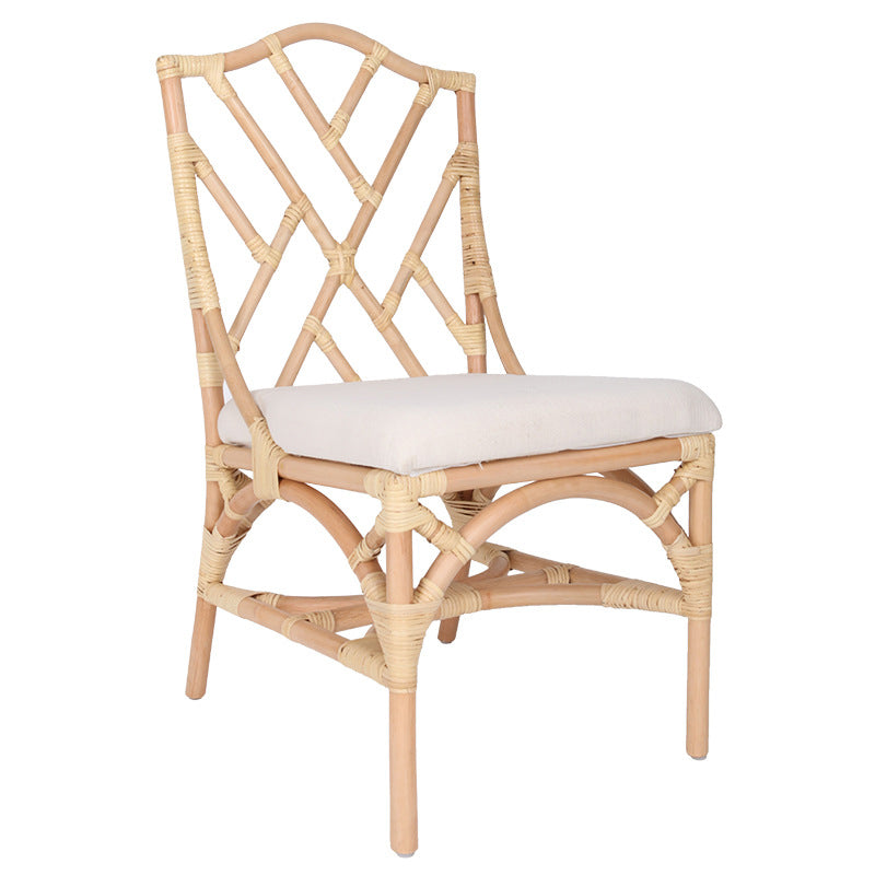 Contemporary Scandinavian Handwoven Natural Rattan Dining Chair With Waterproof Cushioned - Back Chair For Indoor & Outdoor Use Lumendat