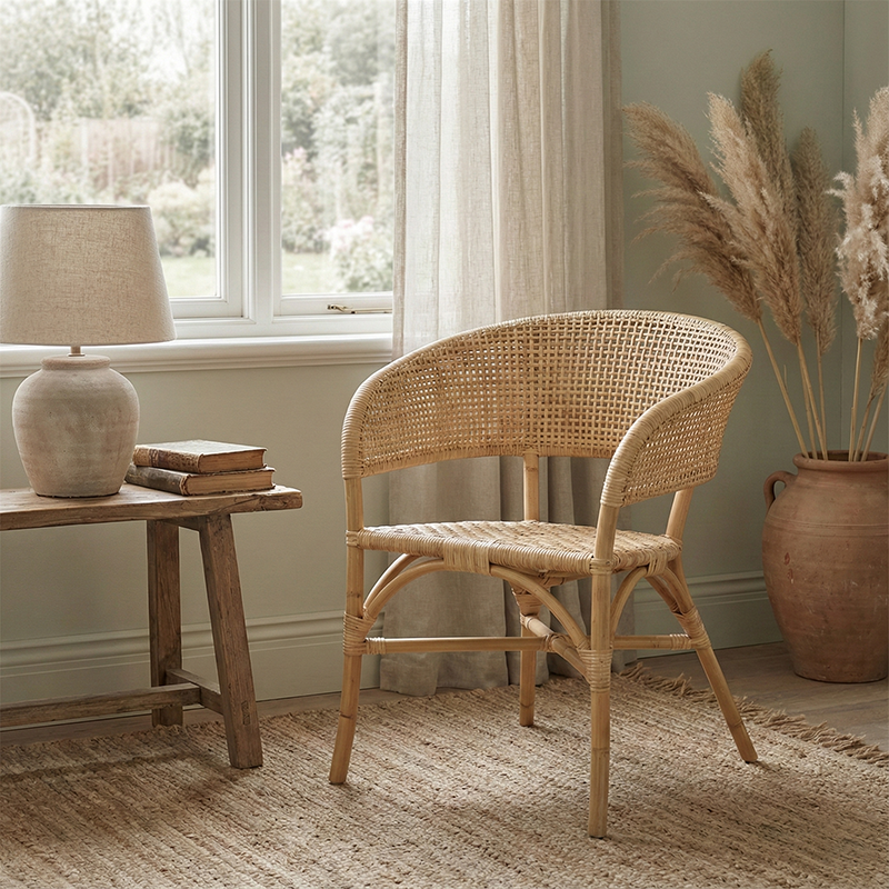 Contemporary Nordic Natural Rattan Weaving Dining Chair - Patio Chair For Dining Room & Outdoor Lumendat