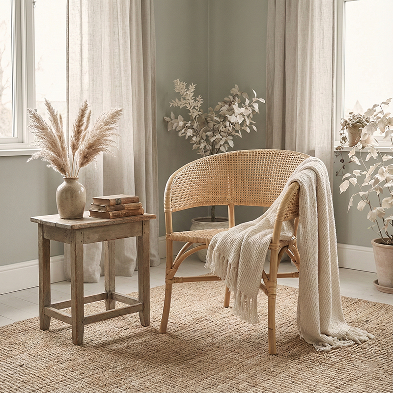 Contemporary Nordic Natural Rattan Weaving Dining Chair - Patio Chair For Dining Room & Outdoor Lumendat