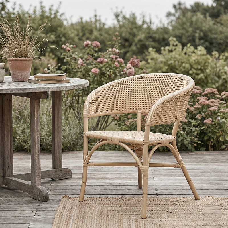 Contemporary Nordic Natural Rattan Weaving Dining Chair - Patio Chair For Dining Room & Outdoor Lumendat