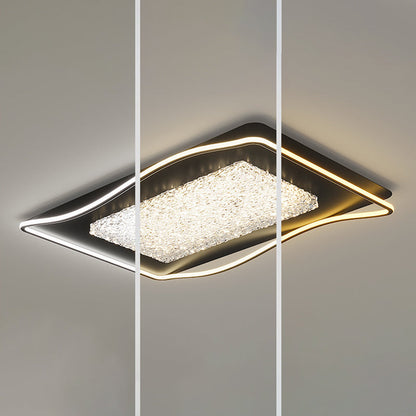 Modern Luxury Iron Aluminum Alloy Acrylic Resin Square Rectangular LED Flush Mount Ceiling Light For Living Room Bedroom