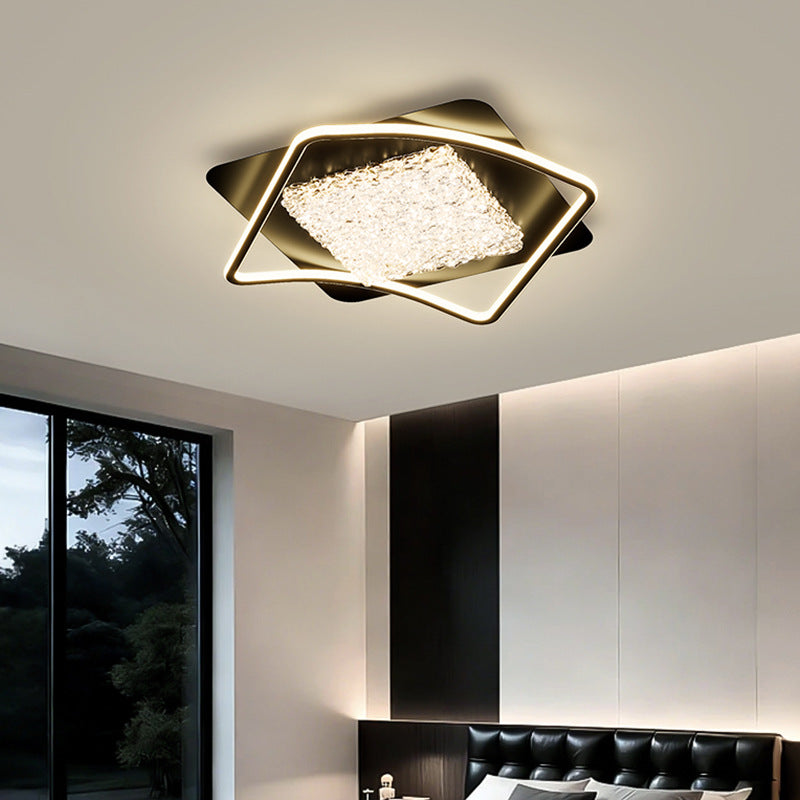 Modern Luxury Iron Aluminum Alloy Acrylic Resin Square Rectangular LED Flush Mount Ceiling Light For Living Room Bedroom