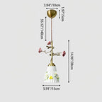 Traditional French Romantic Iron & Ceramic Floral 1-Light Pendant Light For Bedroom & Living Room