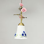 Traditional French Romantic Iron & Ceramic Floral 1-Light Pendant Light For Bedroom & Living Room