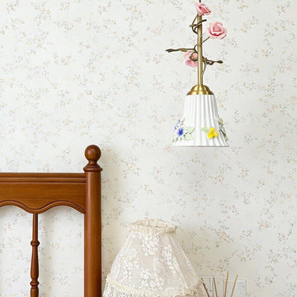 Traditional French Romantic Iron & Ceramic Floral 1-Light Pendant Light For Bedroom & Living Room