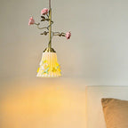 Traditional French Romantic Iron & Ceramic Floral 1-Light Pendant Light For Bedroom & Living Room