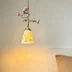 Traditional French Romantic Iron & Ceramic Floral 1-Light Pendant Light For Bedroom & Living Room