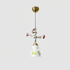 Traditional French Romantic Iron & Ceramic Floral 1-Light Pendant Light For Bedroom & Living Room