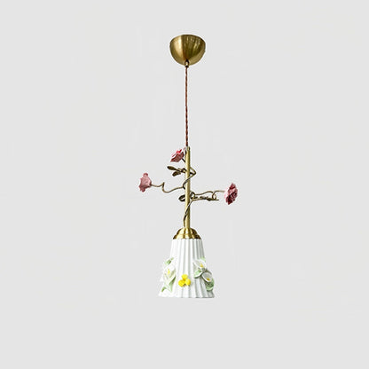 Traditional French Romantic Iron & Ceramic Floral 1-Light Pendant Light For Bedroom & Living Room