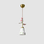 Traditional French Romantic Iron & Ceramic Floral 1-Light Pendant Light For Bedroom & Living Room