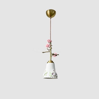 Traditional French Romantic Iron & Ceramic Floral 1-Light Pendant Light For Bedroom & Living Room