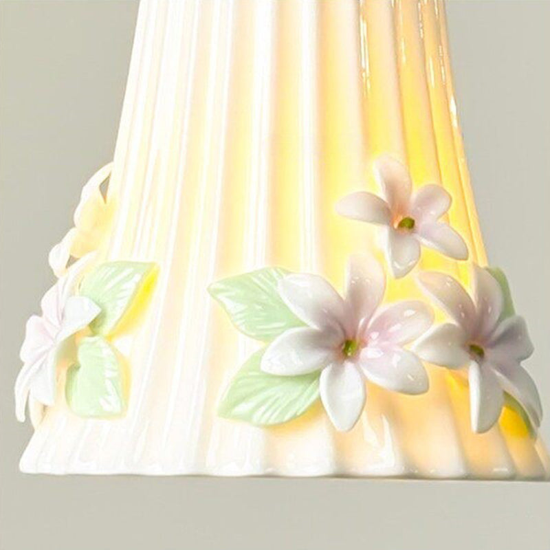 Traditional French Romantic Iron & Ceramic Floral 1-Light Pendant Light For Bedroom & Living Room