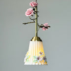 Traditional French Romantic Iron & Ceramic Floral 1-Light Pendant Light For Bedroom & Living Room
